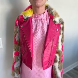 Fun winter jacket pink faux fur and vegan leather